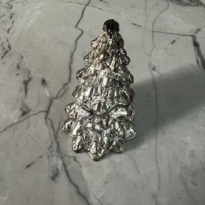 Small Silver Toned Metal Christmas Tree Design Trinket Box W/ Hinged Lid